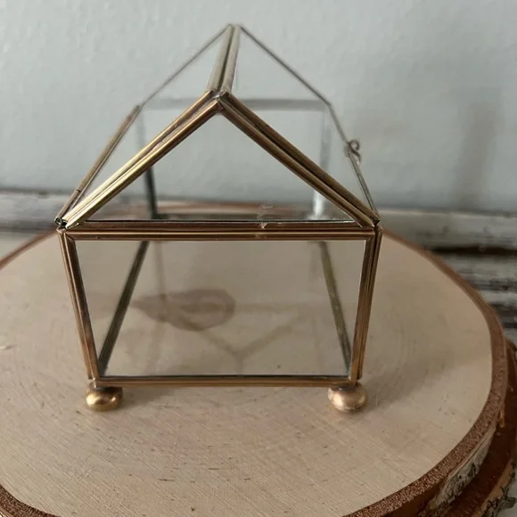 Vintage DISPLAY CASE BOX GLASS & BRASS KeepSake Curio Terrarium Hinge Lid Footed - Picture 4 of 9
